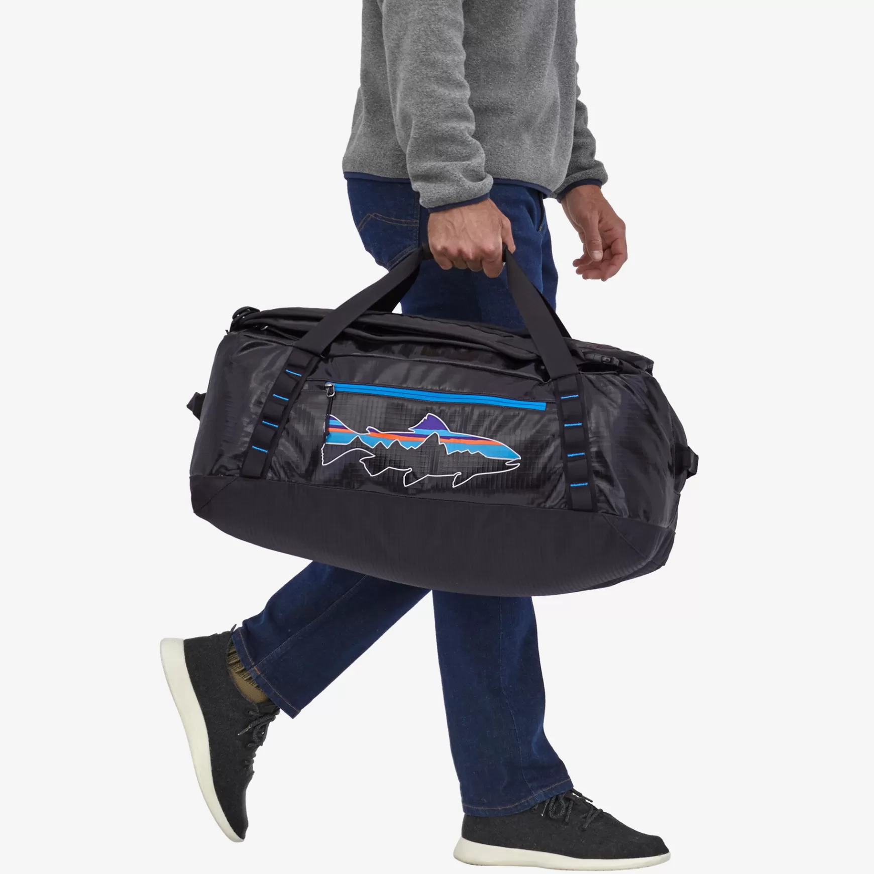 Patagonia Black Hole Duffel Bag 55L Black W/Fitz Trout Flash Sale