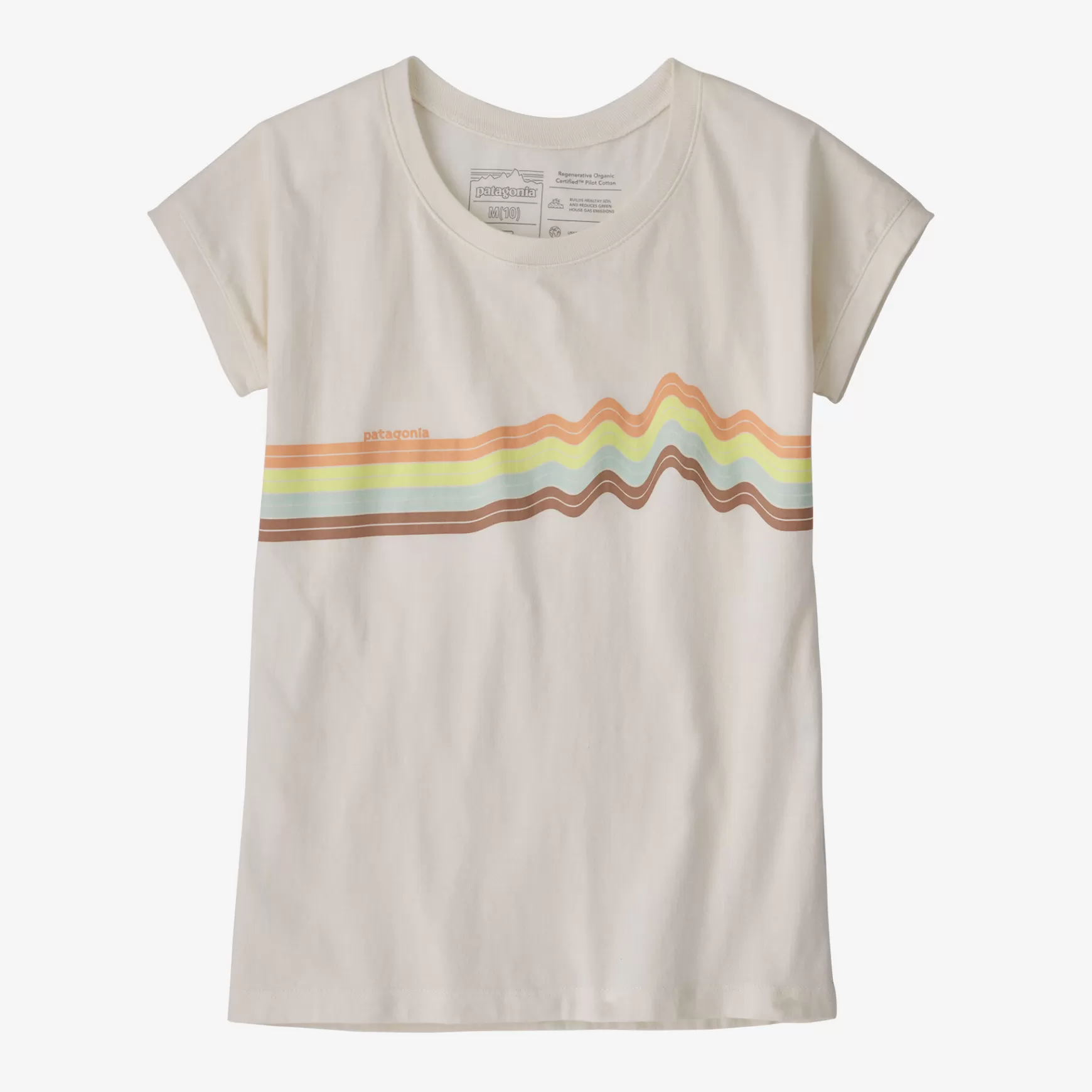 Patagonia Girls' Regenerative Organic Certified™ Cotton Graphic T-Shirt Ridge Rise Stripe: Birch White Outlet