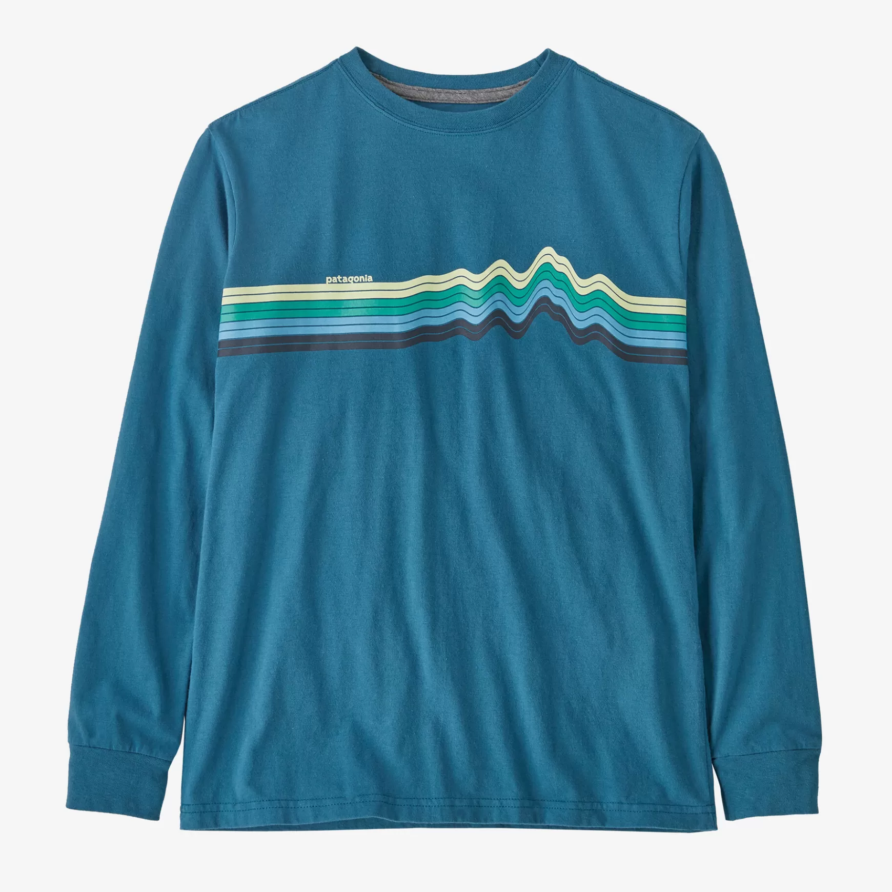 Patagonia Kids' Long-Sleeved Regenerative Organic Certified™ Cotton Graphic T-Shirt Ridge Rise Stripe: Wavy Blue Sale