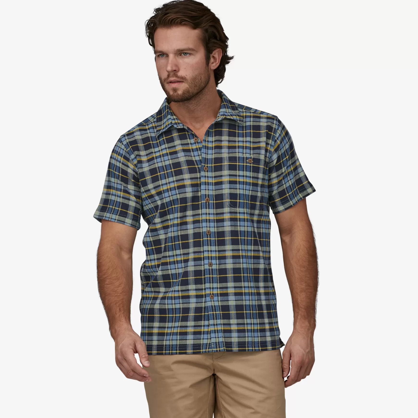 Patagonia Men'S A/C Button Up Shirt Paint Plaid: Tidepool Blue Fashion