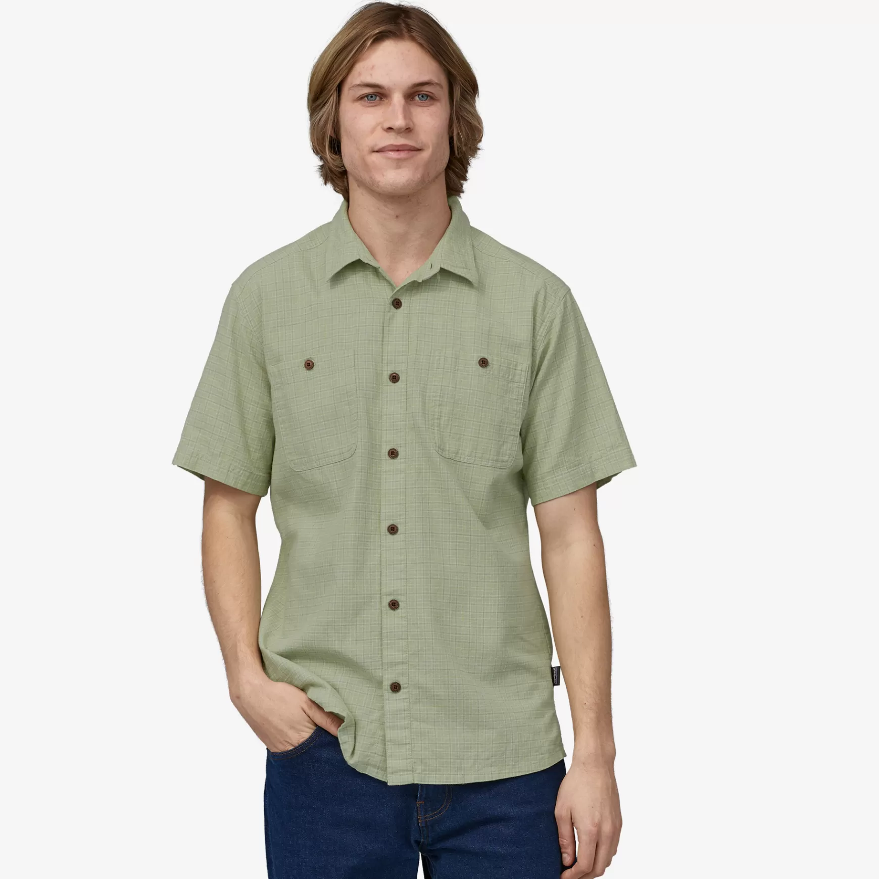 Patagonia Men'S Back Step Shirt Rainfall Plaid: Salvia Green Flash Sale