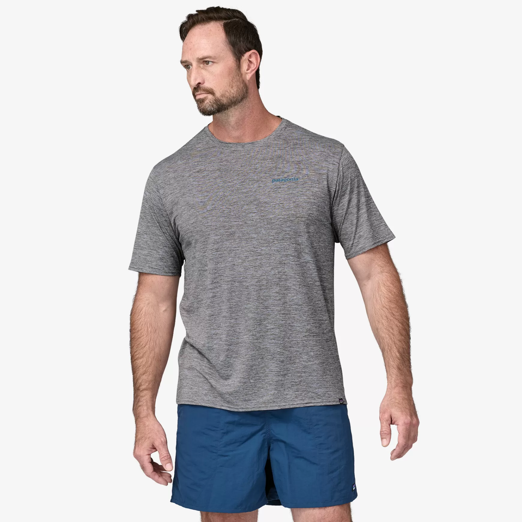 Patagonia Men'S Capilene® Cool Daily Graphic Shirt-Waters Boardshort Logo Abalone Blue: Feather Grey Best