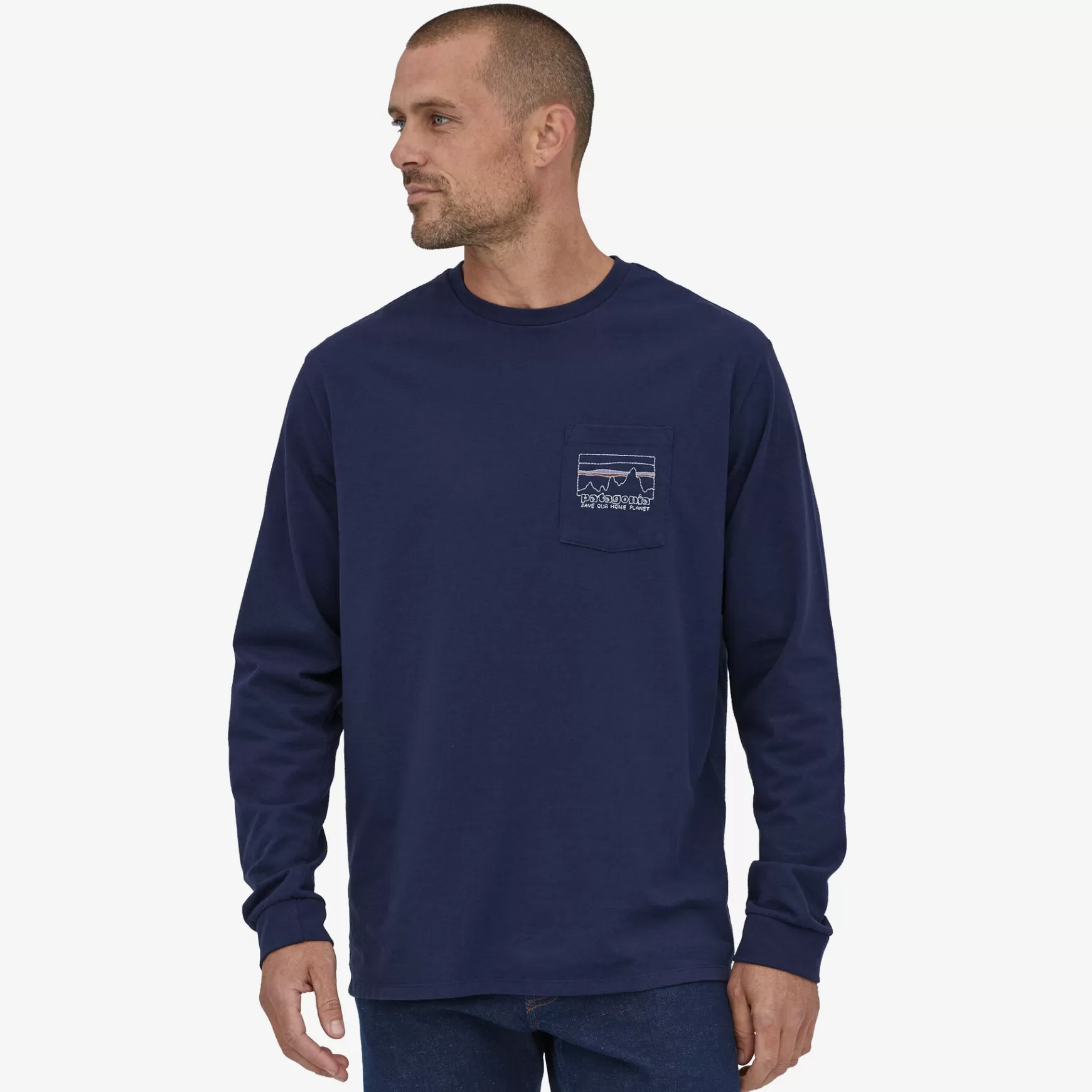 Patagonia Men'S Long-Sleeved '73 Skyline Pocket Responsibili-Tee Sound Blue Hot