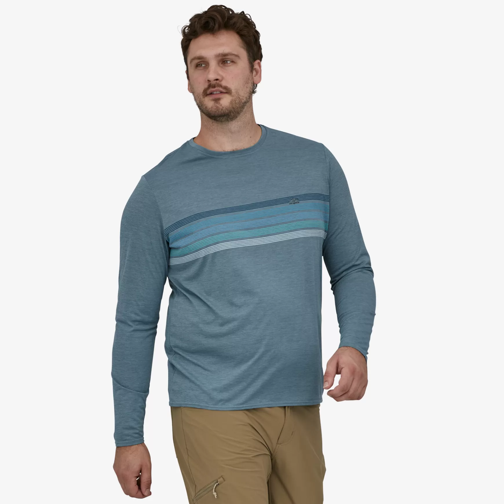 Patagonia Men'S Long-Sleeved Capilene Cool Daily Graphic Shirt Line Logo Ridge Stripe: Light Plume Grey X-Dye Discount