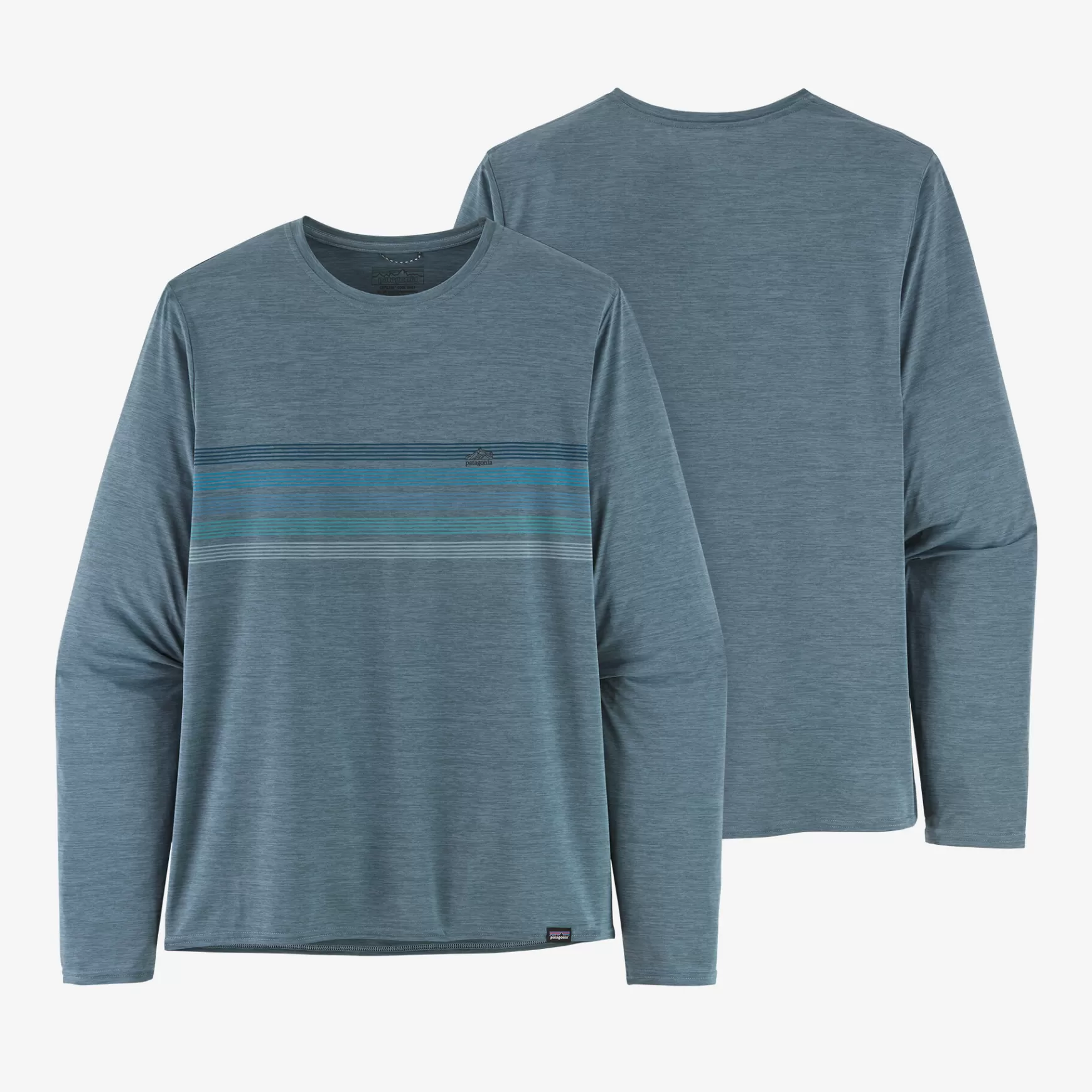 Patagonia Men'S Long-Sleeved Capilene Cool Daily Graphic Shirt Line Logo Ridge Stripe: Light Plume Grey X-Dye Fashion