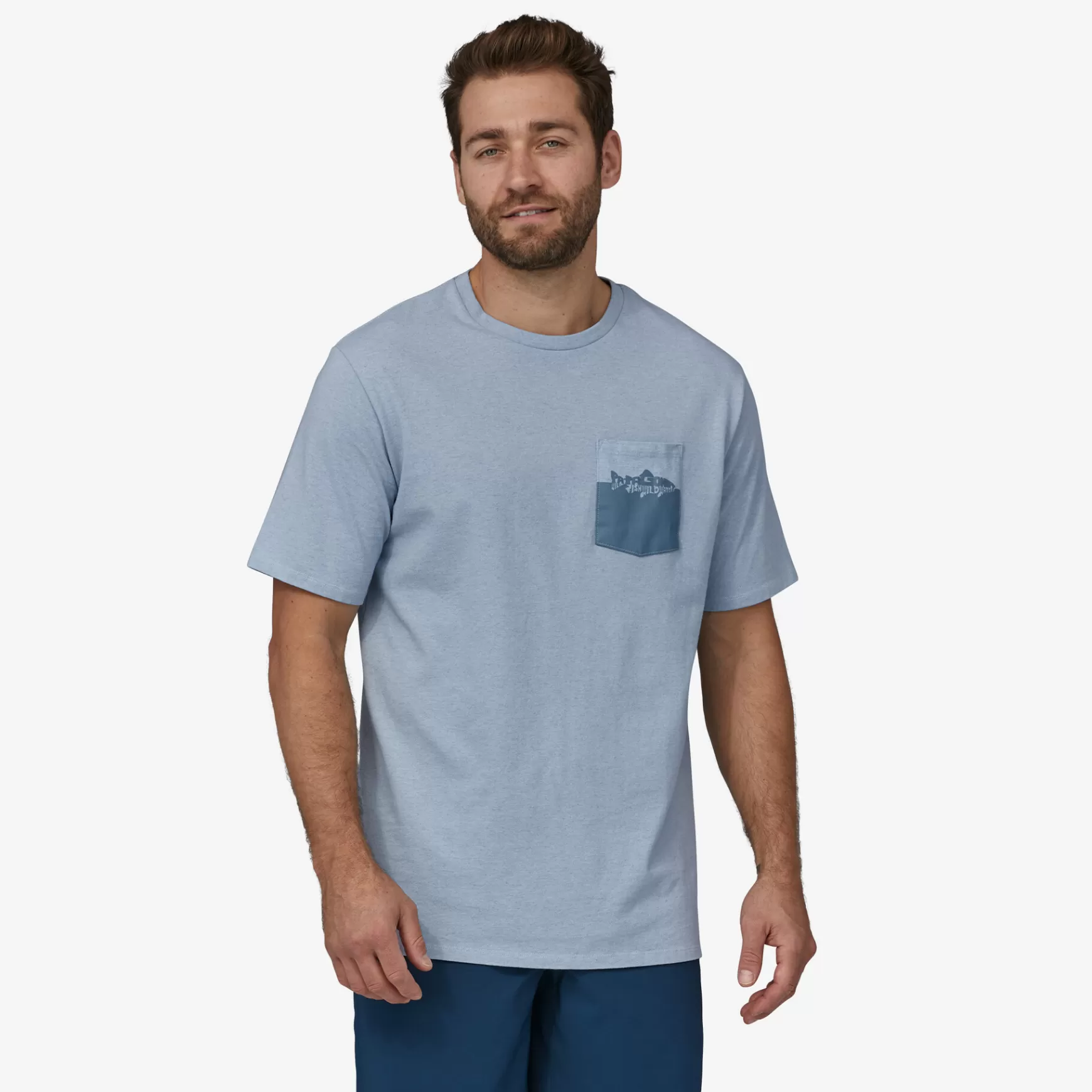 Patagonia Men'S Wild Waterline Pocket Responsibili-Tee Steam Blue Flash Sale