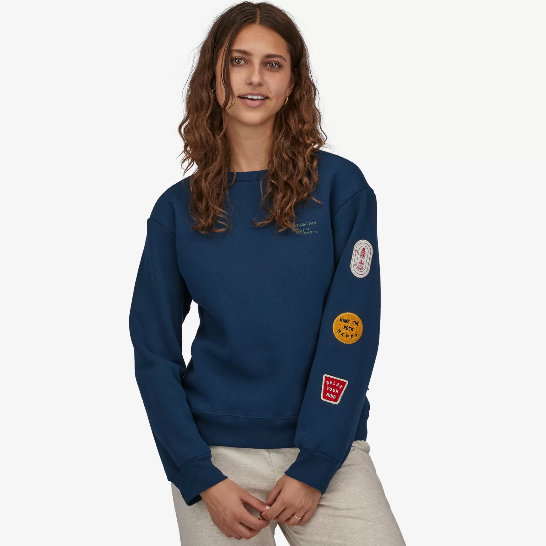 Patagonia Women'S Clean Climb Badges Uprisal Crew Sweatshirt Tidepool Blue Flash Sale