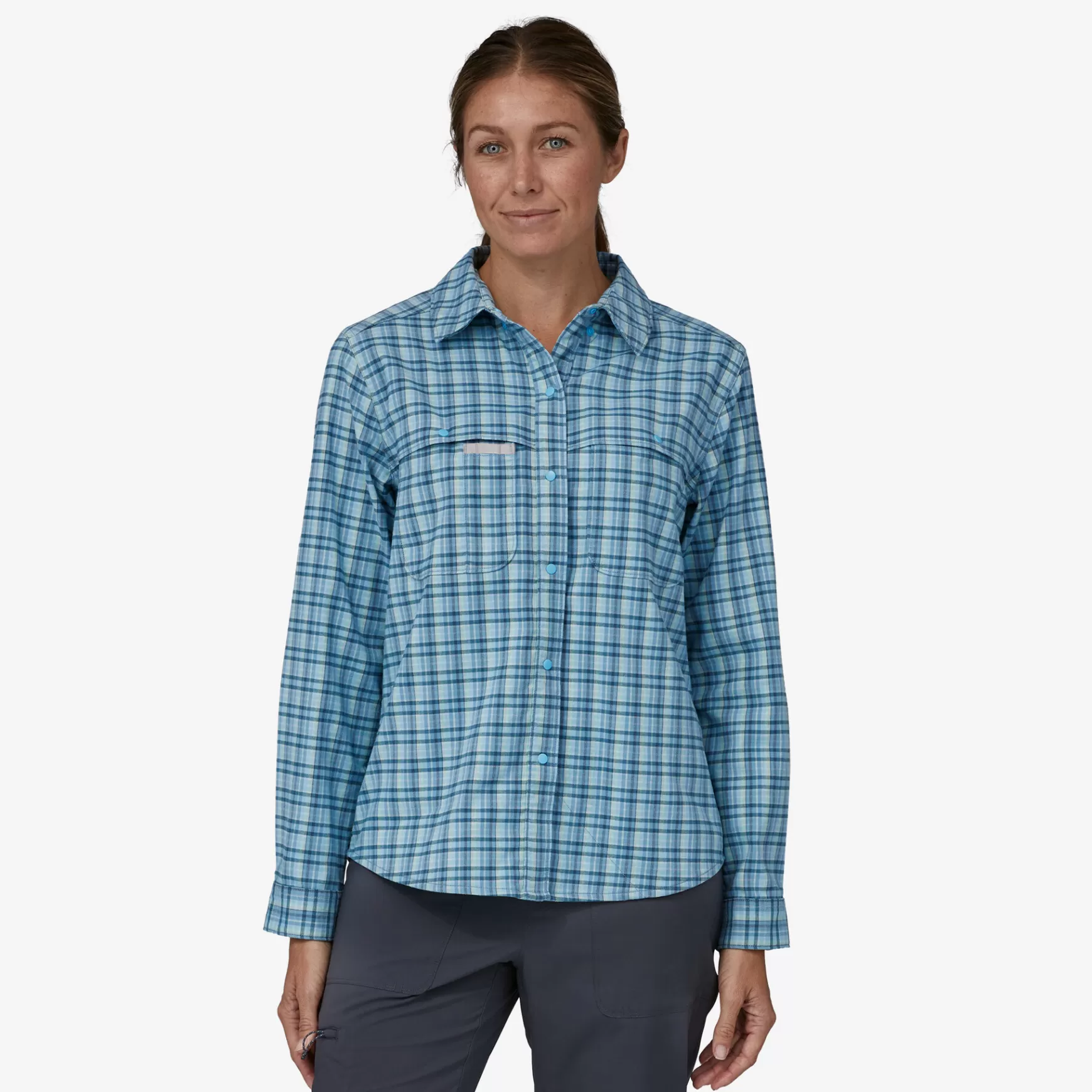 Patagonia Women'S Early Rise Stretch Shirt Santa Cruz: Lago Blue Sale