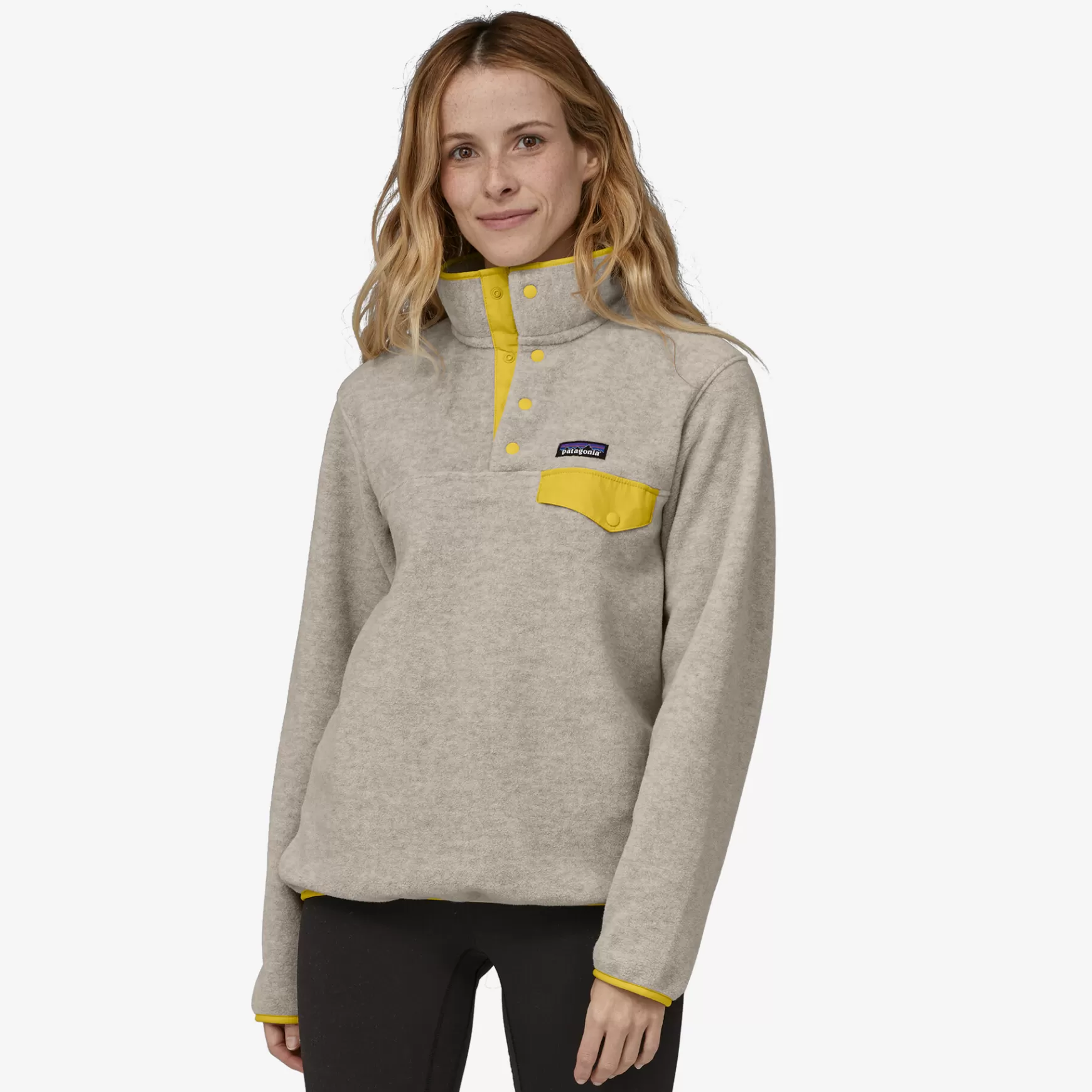 Patagonia Women'S Lightweight Synchilla® Snap-T® Fleece Pullover Oatmeal Heather W/Shine Yellow Best Sale