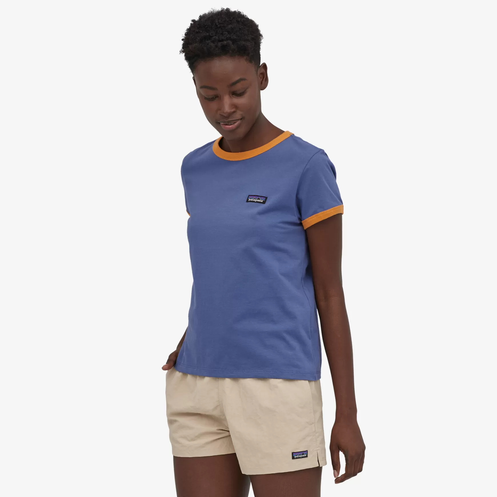 Patagonia Women'S P-6 Label Organic Ringer Tee Current Blue Cheap