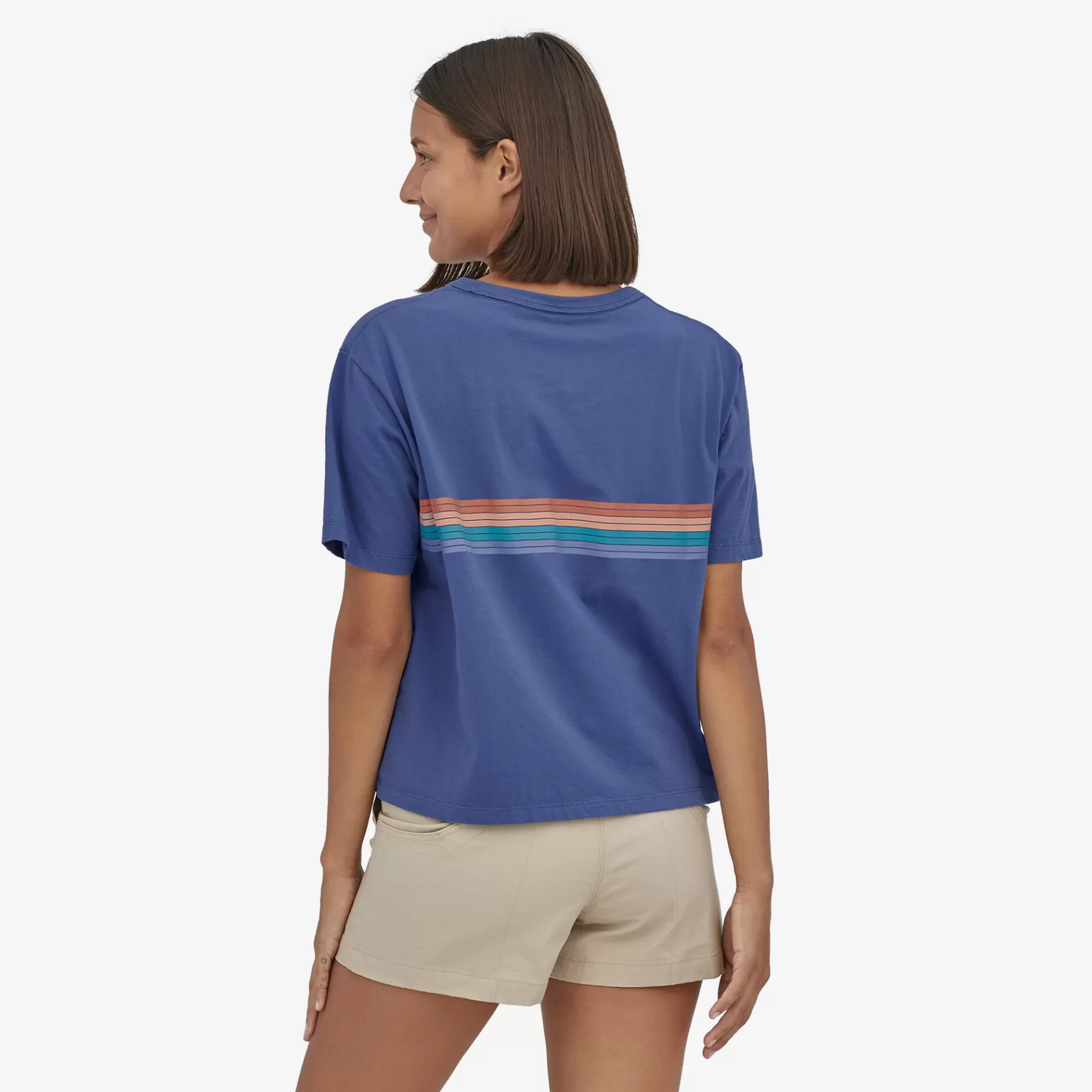 Patagonia Women'S Ridge Rise Stripe Organic Easy Cut Tee Current Blue Best Sale