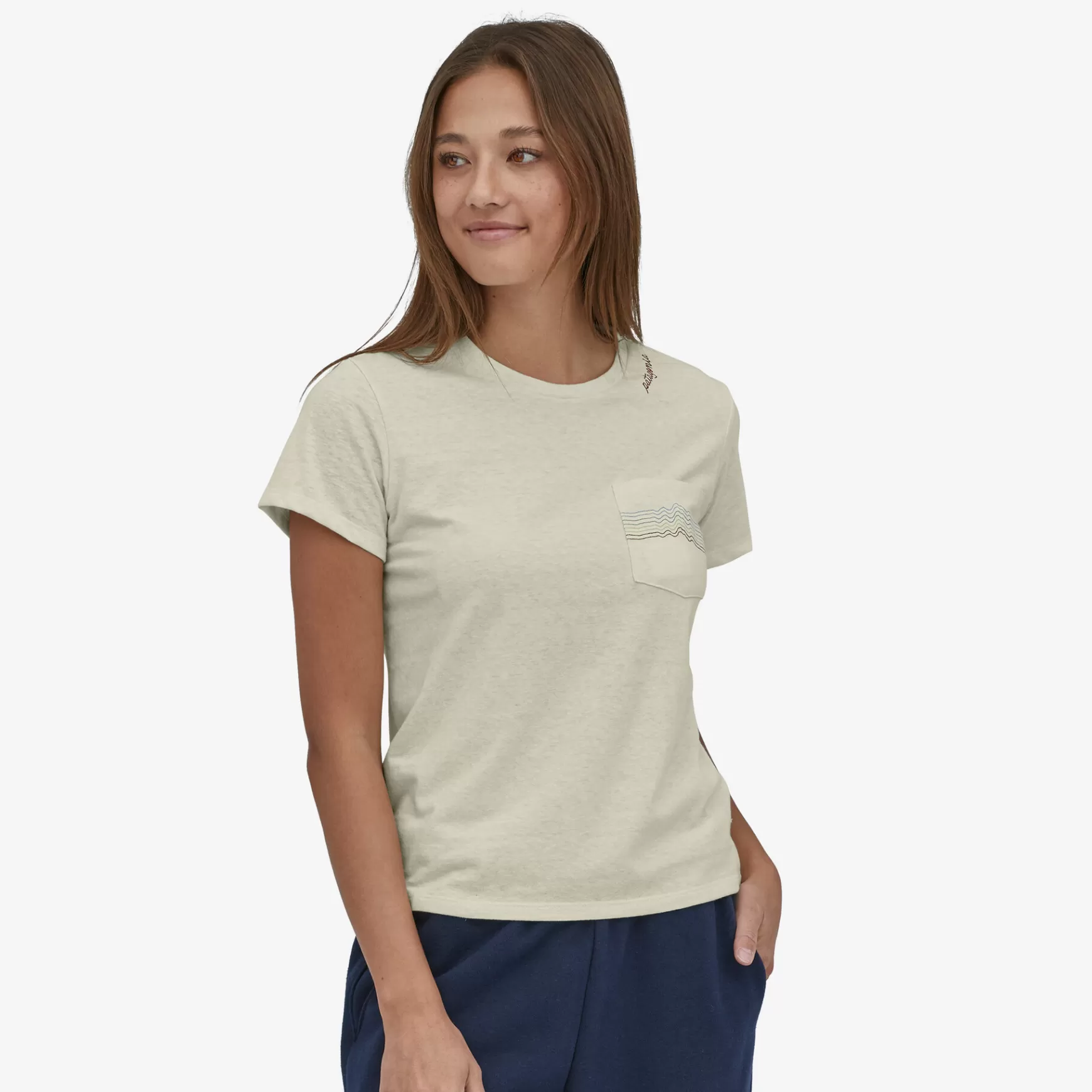 Patagonia Women'S Ridge Rise Stripe Pocket Responsibili-Tee Birch White Store